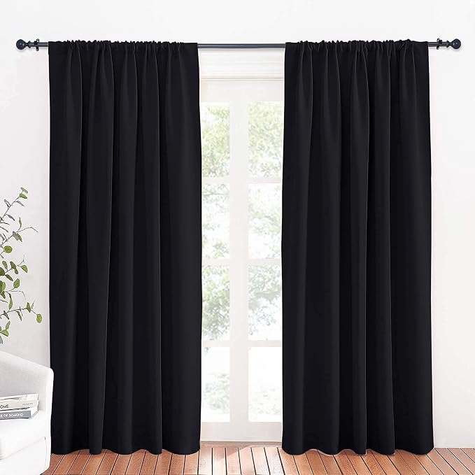 RYB HOME Large Blackout Curtains for Bedroom Living Room 84 inches Long | Thermal Insulated, Privacy, Drapes for Large Window, Triple-weave Fabric, For Better Sleep, W70 x L84, Black, 2 Panels by RYBHOME