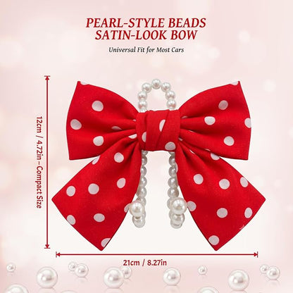 2 PCS Bow Pearl Car Seat Headrest Hook – Cute Purse Hook for Car, Girly Interior Decoration Accessories Hook Hanger, Seatback Holder for Purses & Bags, Elegant Car Organizer (Red Polka Dot) - Image 2