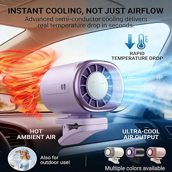 Car Clip on Air Conditioner Fan with Led Display 360° Rotation | 199-Speed Car Clip on Air Conditioner Fan, 16°C Semi-Conductor Cooling, for Vehicle, Office, Outdoor Use - Image 4