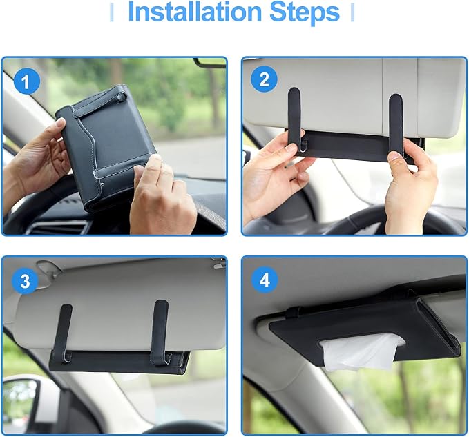 Car Tissue Holder, Upgraded Hanging Tissue Holder for Car (Black) | Premium PU Leather Car Napkin Holder, Car Tissue Box for Universal Auto, Easy to Use - Image 5