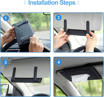 Car Tissue Holder, Upgraded Hanging Tissue Holder for Car (Black) | Premium PU Leather Car Napkin Holder, Car Tissue Box for Universal Auto, Easy to Use - Image 5