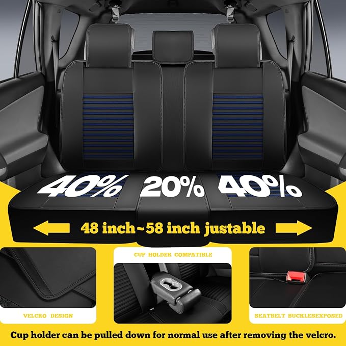 Front Car Seat Covers, Faux Nappa Leather for Sedan SUV, 2 Seats | Waterproof, Breathable and Airbag Compatible, Helps Reduce Slipping, Blue+Black - Image 5