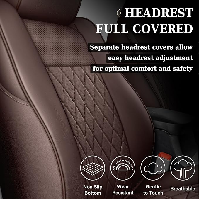 Coverado Tacoma Seat Covers, Leather Front Car Seat Covers for Toyota Tacoma, Car Seat Protector Compatible with 2005-2023 Toyota Tacoma Double/Crew Cab(Brown) - Image 3