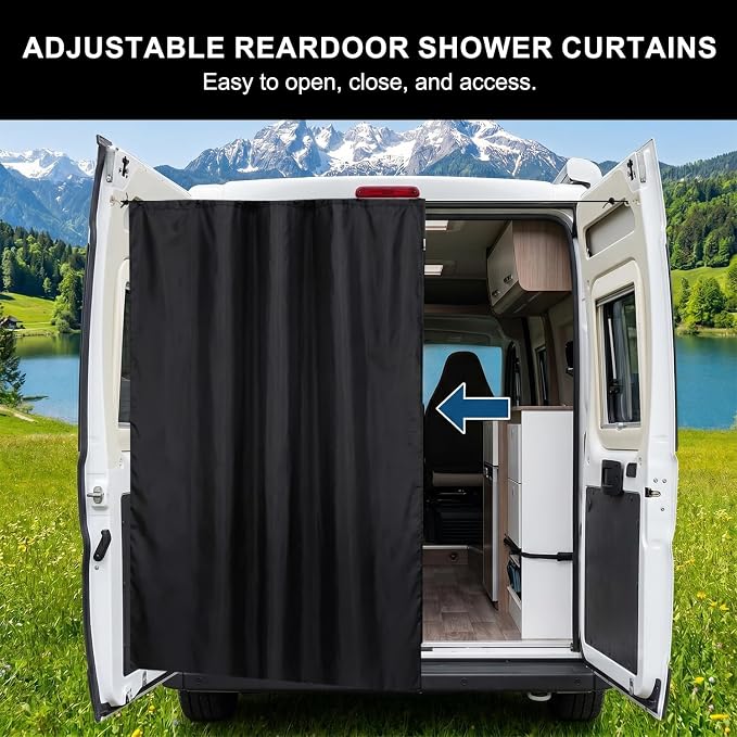 420D Oxford Rear Door Shower Curtain for RV Trunk Camper Vans, 90.5"x70.8" Double Layer Changing Curtain with Magnetic Hooks for Sprinter, Ram Promaster, Ford Transit, Privacy Protection & Storage Bag - Image 5