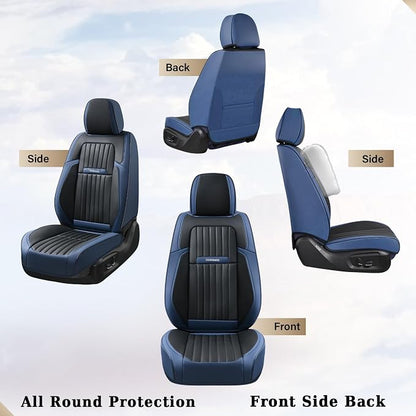 Coverado Car Seat Covers Front, Seat Covers for Cars, Waterproof Car Seat Cushions, 2-Pack Leather Carseat Seat Protectors, Universal Seat Covers Fit for Most Sedans SUV Pick-up Trucks(Blue&Black) - Image 2