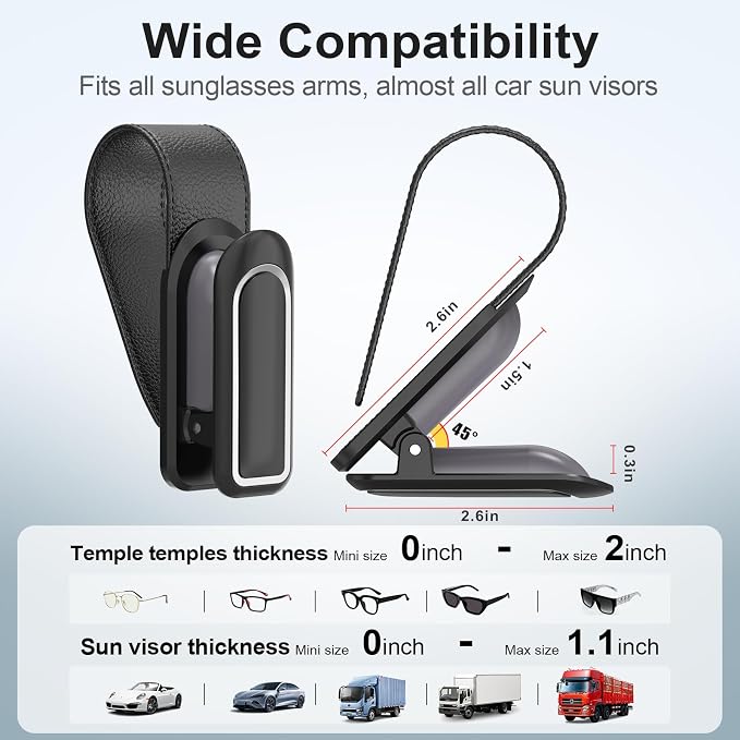 Veharvim Sunglass Holder for Car (2 Pack, One-Handed Operation, Gentle & Secure Hold, Silicone Padded, Universal Fits Sunglass and Car Visor) - Sunglasses Clip for Car Visor (Black & Silver, 1 Pack) - Image 4