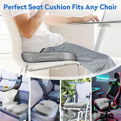 CushZone XXL Memory Foam Seat Cushion for Office & Car, Light Gray | U-shaped Coccyx Cutout, Contoured Design, Breathable Removable Mesh Cover, Non-Slip Base, Carry Handle - Image 5