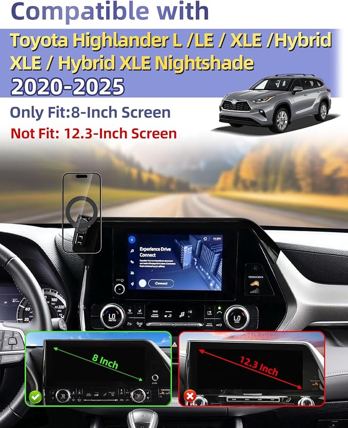 Car Phone Mount for 2020-2026 Toyota Highlander 8-inch Screen Accessories | L/LE/XSE/ Hybrid XLE Magnetic Cell Phone Holder with Magsafe 360° Rotation Hands-Free Not Affect Vent (Not fit 12.3-inch) - Image 2