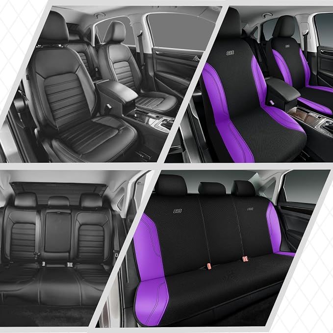 Skechers Work Seat Covers, Leather Car Seat Covers 5-Times Stronger Built-in Webbing, Oxford Fabric Seat Cover Full Sets, Airbag Compatible, Automotive Comfort for Cars, Trucks, SUVs,Purple - Image 5