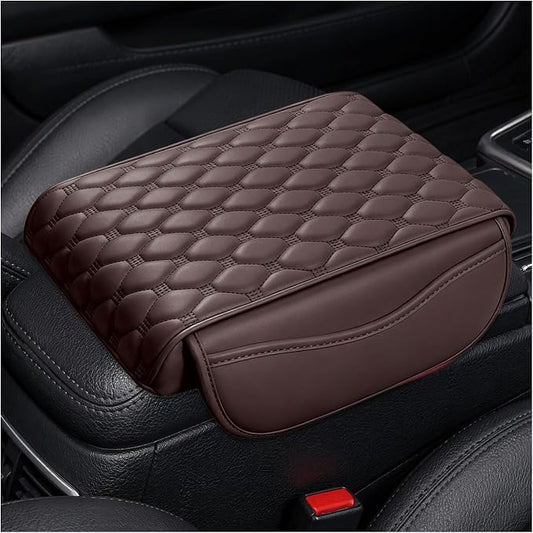 Car Center Console Cover, Memory Foam Auto Armrest Cushion Center Console Pillow Pad with Side Pockets, Anti-Scratch Leather Elbow Pillow Armrest Seat Box Protector for Most Cars (Coffee) by Unknown