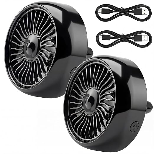 Glooglitter 2 Pcs Car Fan USB for Rear Seat Passenger Portable Headrest 360 Degree Rotatable 3 Speed 12v/ 24v Automobile Ventilation Fan with Clip for SUV Backseat, RV, Vehicles(Creative,Black) by Glooglitter