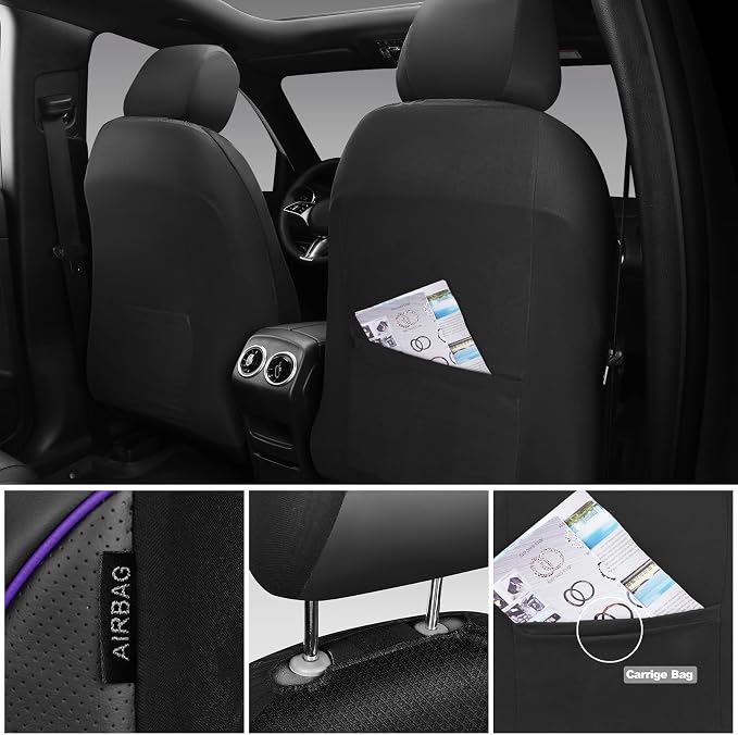 CAR PASS Comfortable 3D Foam Mesh Leather Car Seat Covers Front, Air Cool Mesh Breathable Front Seat Covers for Car, Universal for SUV Truck Sedan Automotive, Airbag Compatible,Black Purple - Image 5
