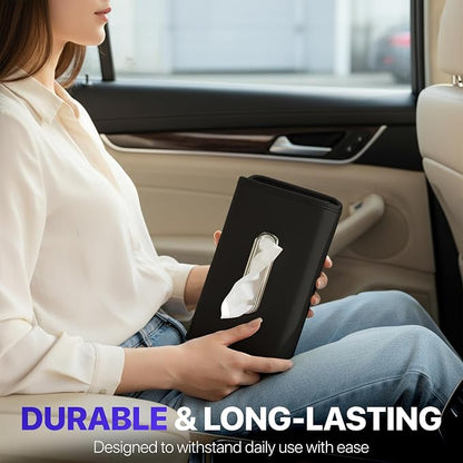 Lucrum Extra Large Car Tissue Holder - PU Leather Tissue Box Cover | Fits Regular Size Napkins Box - PU Leather Car Tissue Holder for Seat Back, Sun Visor & Console - Jet Black - Image 6
