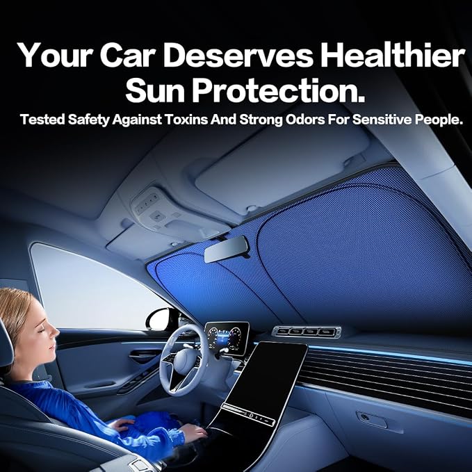Titanium Silver Windshield Sun Shade for Ford F150 2021-2025 | Ice Blue Reflective Layer, UPF 50+ UV and Heat Blocking, Foldable, Hot-Weather Interior Protection, for Cars, SUVs and Trucks - Image 7