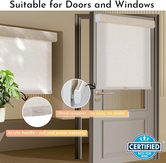 Persilux Light Filtering Roller Shades for Windows Blinds,Cordless,Linen Fabric,Thermal Insulated Fabric UV Protection Shades for Home,Office,Bedroom,Door,Light Filtering-Cream,21" W X 72" H - Image 3