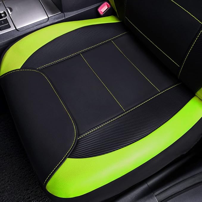 Flying Banner car seat Covers Protects Water Proof Faux Leather Carbon Fiber Fronts Fluorescence Green Black (Fluorescence Green Black, Front Pair) - Image 6