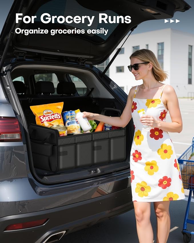 HOTOR Trunk Organizer for SUV – Foldable Car Organizers and Storage | 2 Compartments, Large Capacity Car Trunk Organizer Car Accessories for Truck Sedan, Black, 23.6" x 14.2" x 11.8" - Image 9