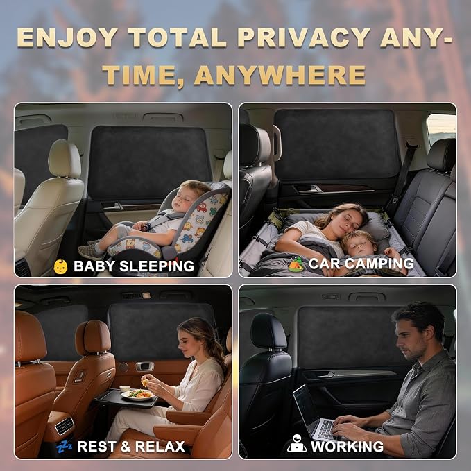 Magnetic Suede Car Window Shades, 4PCS Side Window Covers | Blocks UV Rays and Heat, Full Blackout Privacy Protection, Ideal for Baby Sleep and Car Camping, Universal Fit - Image 3