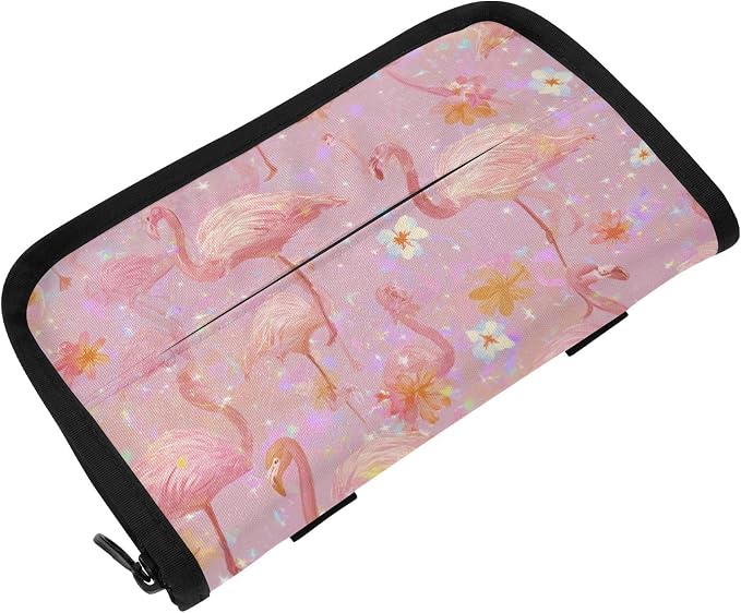 Car Tissue Holder Car Napkin Holder Car Tissue Box Dispenser Storage Case Sun Visor Mask Holder with Adjustable Straps Reusable Refillable Pink Gradient Flamingo and Petals by Unknown