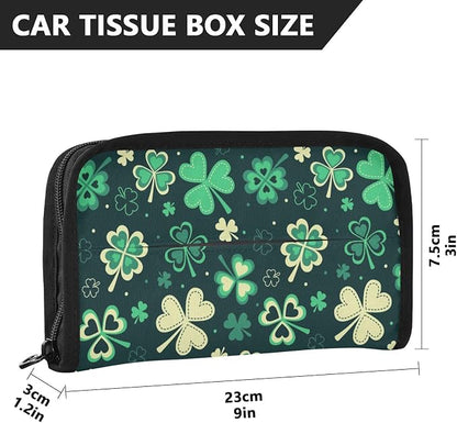 Car Tissue Holder Car Napkin Holder Car Tissue Box Dispenser Storage Case Sun Visor Mask Holder with Adjustable Straps Reusable Refillable Green Clover Leaves - Image 4