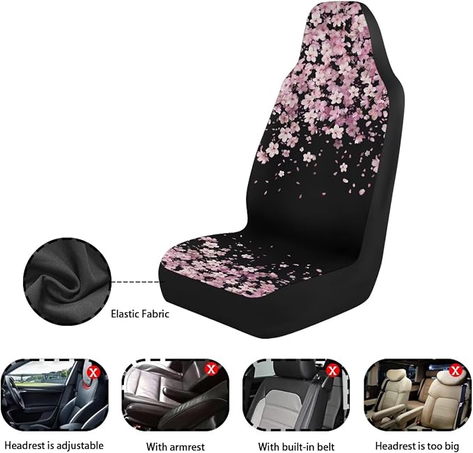Cherry Blossom Car Seat Covers Set of 2, Universal Seat Protector for SUV Truck Van Sedans Cars, Breathable Auto Seat Protectors for Women Men - Image 7