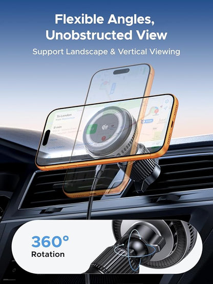 UGREEN Qi2.2 25W Wireless Car Charger Mount with Silent Cooling Fan (TEC) | Air Vent Clip and Fast Power, LED Lights, 360°Adjustable Car Phone Holder for iPhone 17-12 Series, 5FT Cable, No Adapter - Image 6