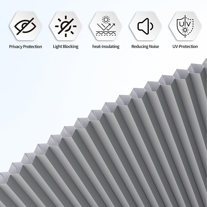 Myshade Arch Window Shades Half Circle Blackout Cellular Shades Cordless No Drill Blinds for Windows Half Moon Honeycomb Fabric No Tools Room Darkening Shades Easy Install (2PCS Grey 48" W X 24" H) - Image 6