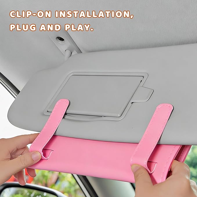 Car Visor Tissue Holder, Premium Leather Sun Visor Napkin Organizer with Tissue Refill, Universal Backseat Napkin Case Sunvisor Mask Holder for Cars SUVs Trucks RVs (Pink) - Image 5