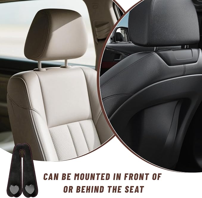 2 PCS Car Seat Headrest Hook, Cute Heart Shape Auto Seat Back Storage Hanger, Suede Double Headrest Purse Hooks Storage Organizer for Most Vehicles, Car Accessories (Black) - Image 6