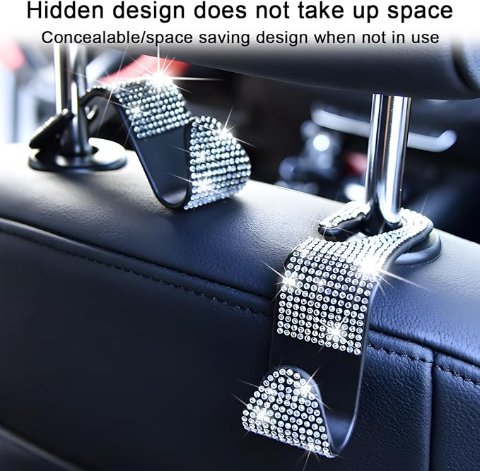 Mandark 4PCS Rhinestone Headrest Hooks for Bags and Umbrellas, Red | ABS construction with rhinestones, half-open installation, holds bags and umbrellas, fits many seat posts - Image 5