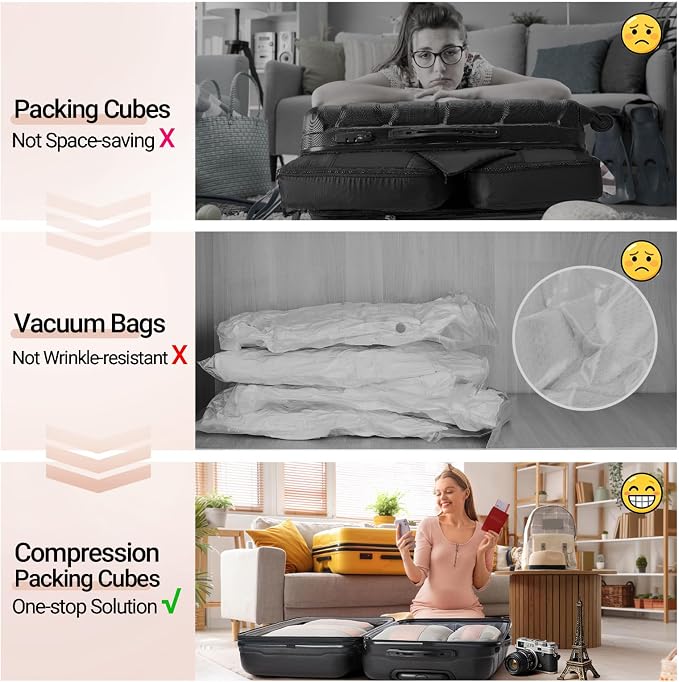 OlarHike 4 Set Compression Packing Cubes for Travel Essentials,Compressible Expandable Space Saver Bags for Organizing Clothes,Luggage Suitcase Garment Bags with Over 1000 pcs Mesh Holes(Beige) - Image 4