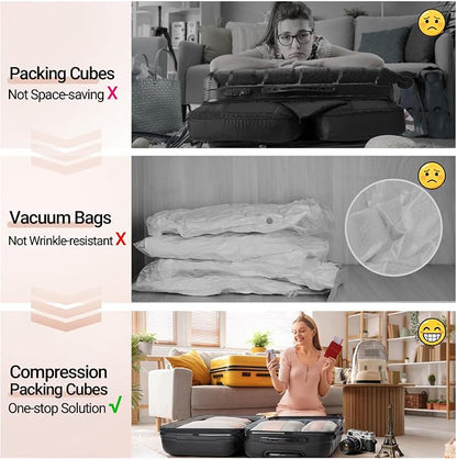 OlarHike 4 Set Compression Packing Cubes for Travel Essentials,Compressible Expandable Space Saver Bags for Organizing Clothes,Luggage Suitcase Garment Bags with Over 1000 pcs Mesh Holes(Beige) - Image 4