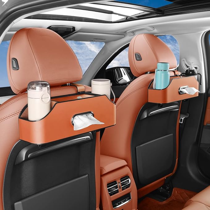 HOLDCY Car Back Seat Organizer with 2 Cup Holders, Tissue Storage, Orange | Rigid ABS Frame With Pu Leather, Dual Hooks And Tool-Free Mounting For Cars, Suvs And Trucks With Separate Headrest Posts - Image 6