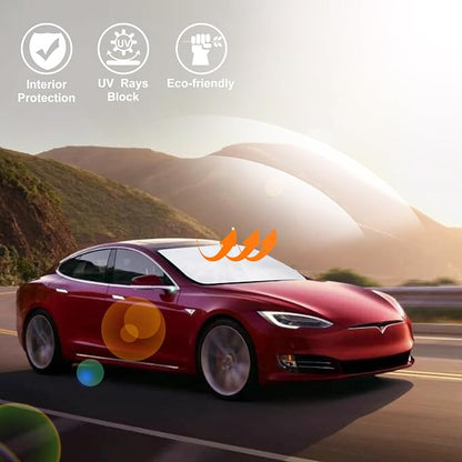 Windshield Sun Shade for 2012-2026 Tesla Model S Accessories | Full covered for windshield, Foldable & Durable, Block UV Rays, Reduce Heat, Easy to install, Keep Car Cooler - Image 5