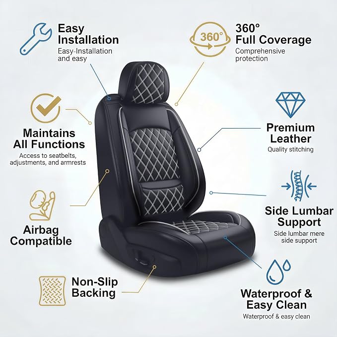 Seat Covers Fit for GMC Sierra 1500/2500/3500 HD 2007-2025,Premium Leather, Waterproof, All-Weather, Airbag Compatible, Breathable, Seat Protectors, Full Set,Whiteline - Image 7