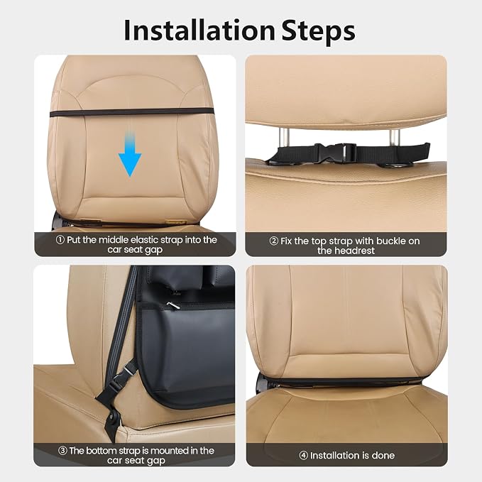 Viaviat Car Seat Organizers Waterproof Backseat Protector with Storage Pocket Large Leather Kick Mats for Kids Pets Automobile SUV Truck (Black, Large Pocket) - Image 5