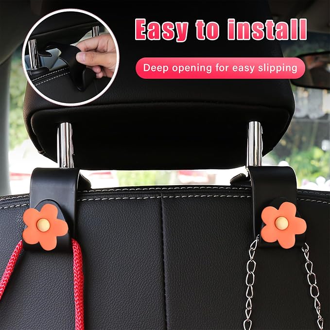 Augeny 8 PCS Car Seat Headrest Hook, Auto Seat Hook Hanger Storage Organizer, Adhesive Hooks for Purse Coat Umbrella Grocery Bag, Universal Interior Accessories for All Vehicles (Orange) - Image 5