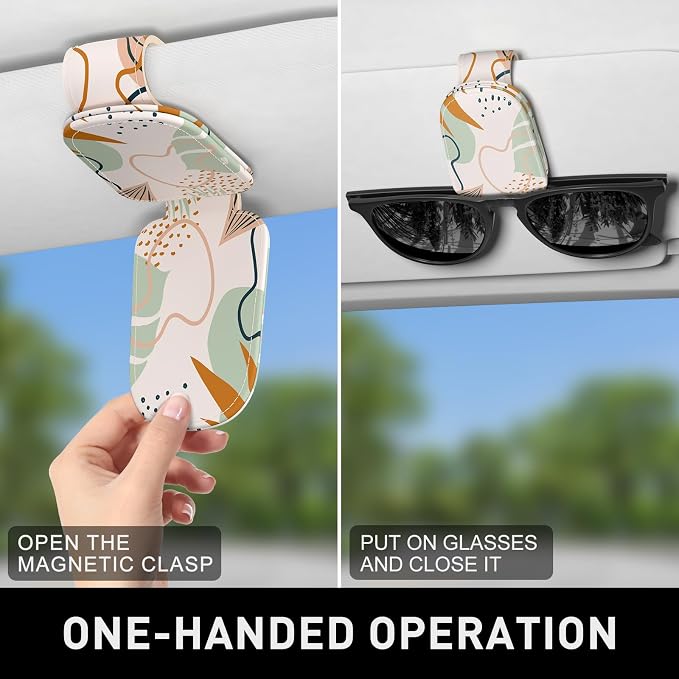 Sunglasses Holder for Car Visor, Magnetic Leather Car Sunglass Holder, Car Sun Visor Glasses Hanger Clip, Car Interior Accessories for Women Men, Fits All Size Eyeglasses - Image 6