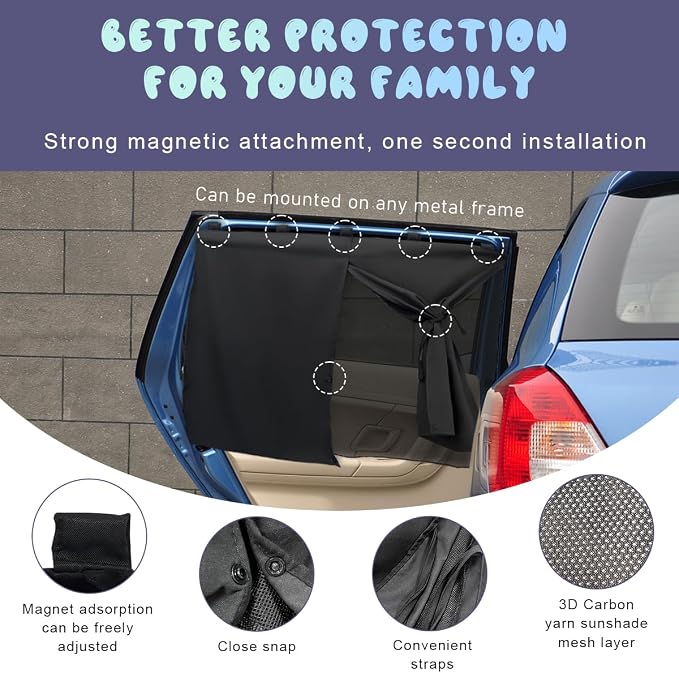 Ohleats 2 Pack Window Shade, Double Layer Car Window Shade for Heat/UV Protection, Side Window Curtain for Baby & Kids, Universal Sunshades (Black) - Image 3