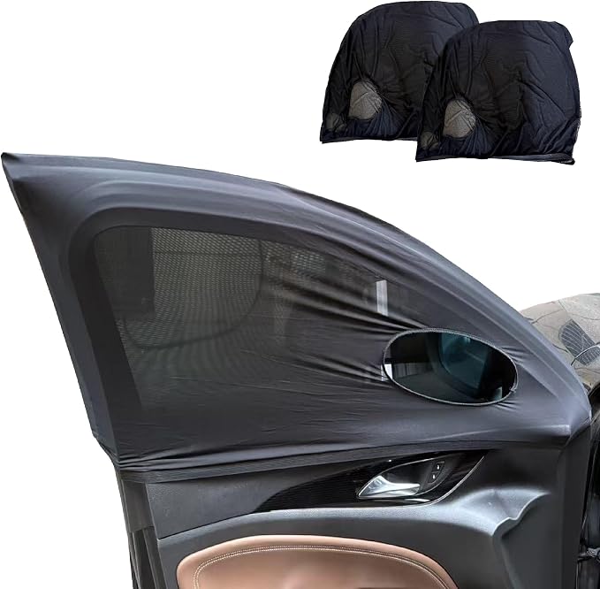 Car Front Window Shades, OUTTDID 2 Pack Side Window Sun Shades,Stretchy Mosquito Net Cover Fit Cars SUVs - Up to 31.5”x49.6” by OUTTDID