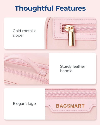 BAGSMART Travel Makeup Bag, Make Up Bag with Multiple Compartments for Organizer, Compact & Durable Cosmetic Organizer for Women for Travel Accessories (Pink - Image 7