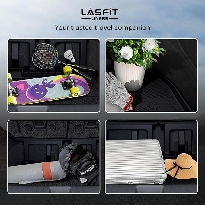 LASFIT Cargo Mats for Kia Carnival 2022-2027 /Kia Carnival Hybrid 2025-2027 | All Weather TPE Custom Fit Cargo Trunk Mat & Backrest Mats Accessories, Black - Image 8