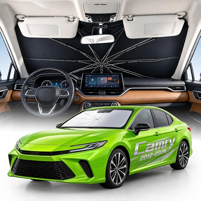 Weektic Custom Windshield Sun Shade Umbrella for Toyota Camry 2012-2026, [Double Thickened Ice Crystal Coating], Sun & Heat Protection, Keep Vehicle Cool & Protect Interior by Weektic