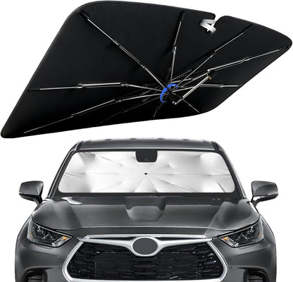 Windshield Sun Shade for Toyota Highlander 2014-2026, 360°Rotating Shaft | Custom Fit Umbrella Sunshade for UV Blocking, Interior Heat Protection, Easy Storage, UPF 50+ Cool Windshield Cover by Lonyaqui