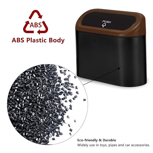 Ginsco 2 Pack Mini Car Trash Can with Lid, Small Car Garbage Can, Cute Leakproof ABS Car Trash Bin, Car Accessories for Interior, Garbage Bin for Car, Home, Office with 120pcs Trash Bags Black/Brown - Image 3
