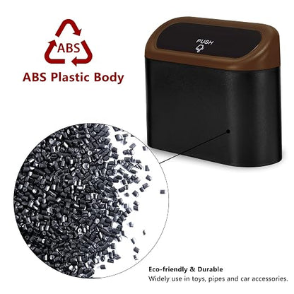Ginsco 2 Pack Mini Car Trash Can with Lid, Small Car Garbage Can, Cute Leakproof ABS Car Trash Bin, Car Accessories for Interior, Garbage Bin for Car, Home, Office with 120pcs Trash Bags Black/Brown - Image 3