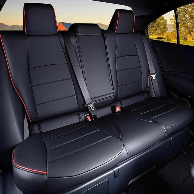 HKZ Corolla Seat Covers Custom Fit for Toyota Corolla 2020 2021 2022 Hybird LE & 2023 2024 2025 2026 Hybrid XLE Leather Car Seat Cover, 5 Seats Full Set (Black with Red Trim) - Image 2