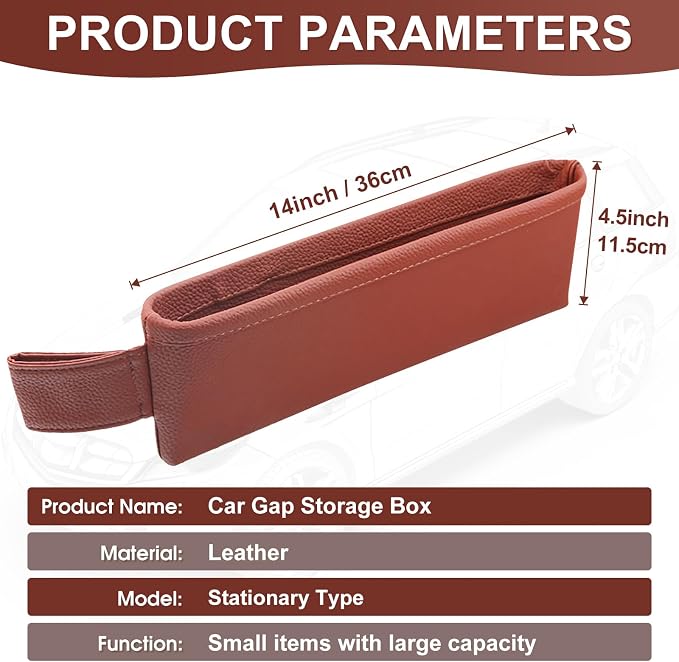 2 Pack Update Car Seat Gap Filler Organizer Leather Console Storage Box Front Side Pocket Seats Organizers Filler Interior Car Accessories for Phone Wallet Coin Key Sunglasses (Brown) - Image 2