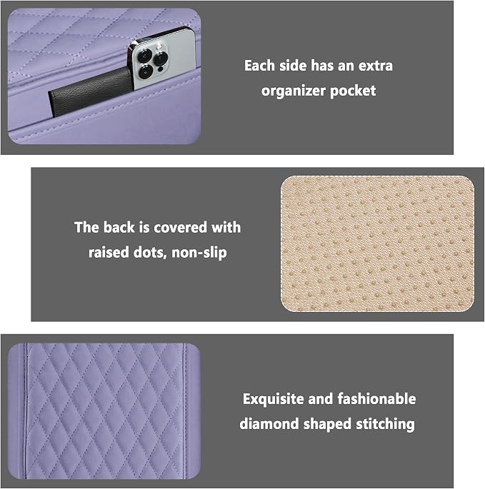 Stacool Upgraded Car Center Console Cover,Microfiber Leather Car Armrest Cover Cushion with 2 Storage Bags,Universal Car Armrest Storage Box (Purple) - Image 3
