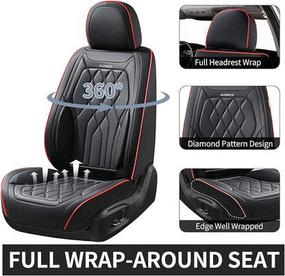 FLORICH Car Seat Covers Front Seat Covers Waterproof Leather Car Seat Protector Universal Fit Most Automotive, SUV, Truck (Black Seat Covers with Red Stitching, 2 Front Set) - Image 4